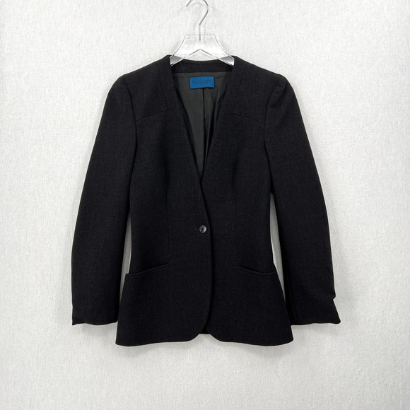 BALMAIN Vintage Blazer Womens 42 Charcoal Gray Stretch Wool Blend Fitted Jacket - Picture 1 of 16
